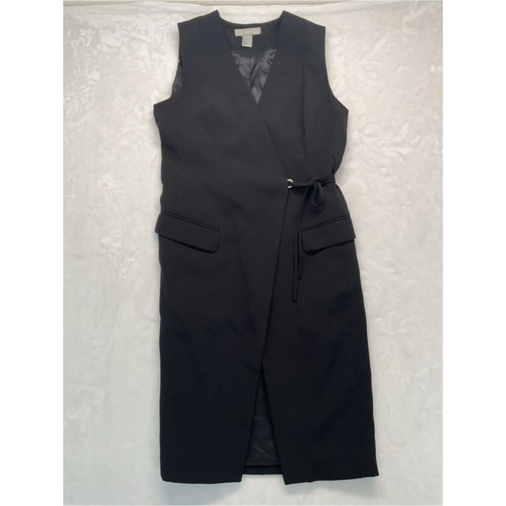 H&M Wrap Vest Dress Women 6 Black Sleeveless Longline Tailored Side Tie Great